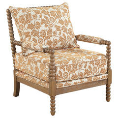 Blanchett Apricot And Distressed Brown Upholstered Bobbin Accent Chair