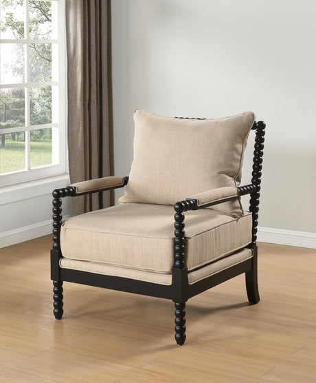 Blanchett Beige/Black Upholstered Bobbin Accent Chair - Ornate Home