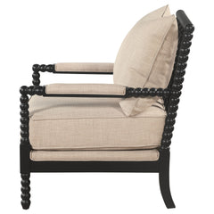 Blanchett Beige/Black Upholstered Bobbin Accent Chair - Ornate Home