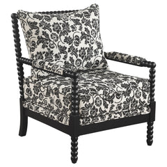 Blanchett Black Traditional Floral Upholstered Bobbin Accent Chair