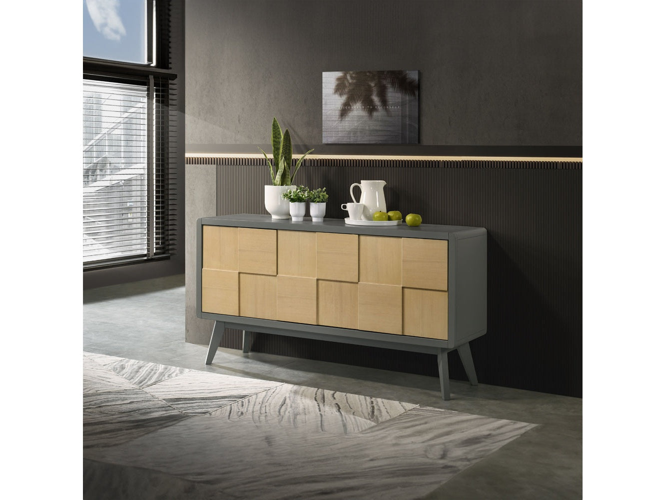 Blayde Light Gray & Natural Server - Ornate Home