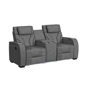Blitz Simba Slate/Black Welt Motion Loveseat with Console, and LED - Ornate Home