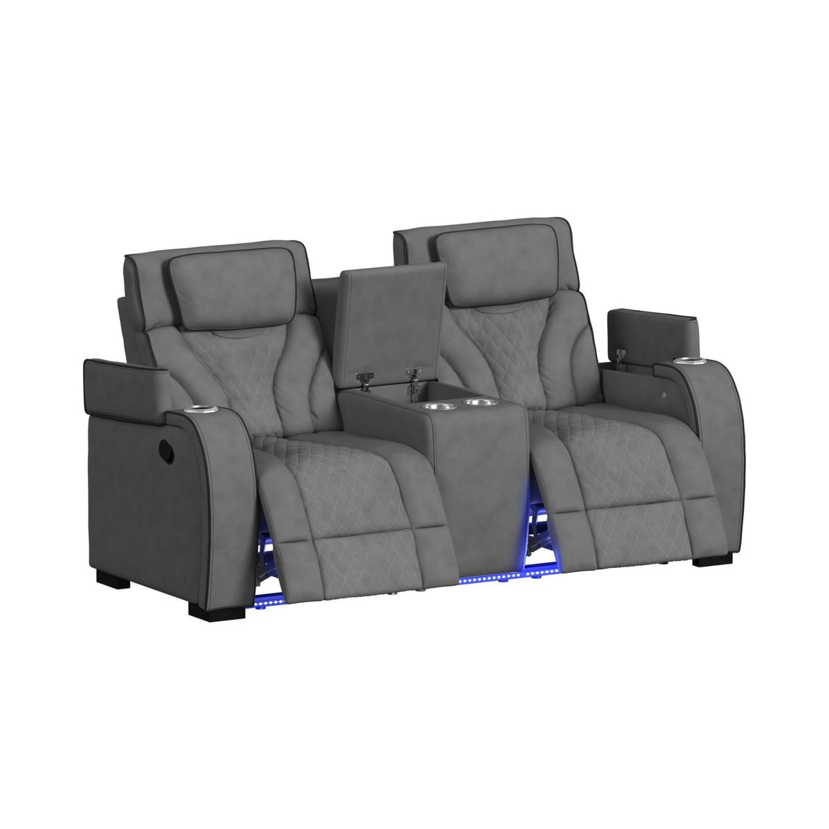 Blitz Simba Slate/Black Welt Motion Loveseat with Console, and LED - Ornate Home