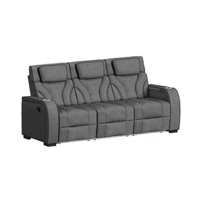 Blitz Simba Slate/Black Welt Motion Sofa with DDT, Reading Light, Wireless Charger and LED - Ornate Home