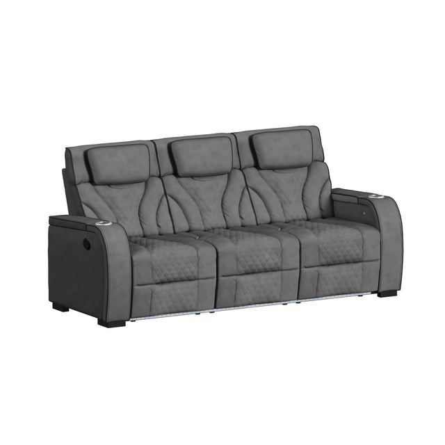 Blitz Simba Slate/Black Welt Motion Sofa with DDT, Reading Light, Wireless Charger and LED - Ornate Home