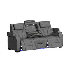 Blitz Simba Slate/Black Welt Motion Sofa with DDT, Reading Light, Wireless Charger and LED - Ornate Home
