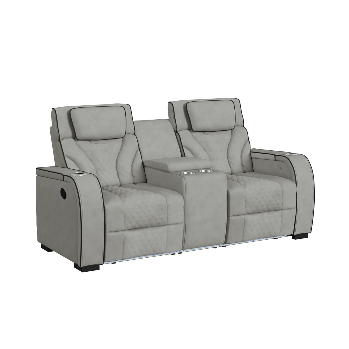 Blitz Simba Taupe/Black Welt Motion Loveseat with Console, and LED - Ornate Home