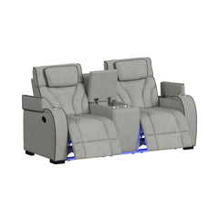 Blitz Simba Taupe/Black Welt Motion Loveseat with Console, and LED - Ornate Home