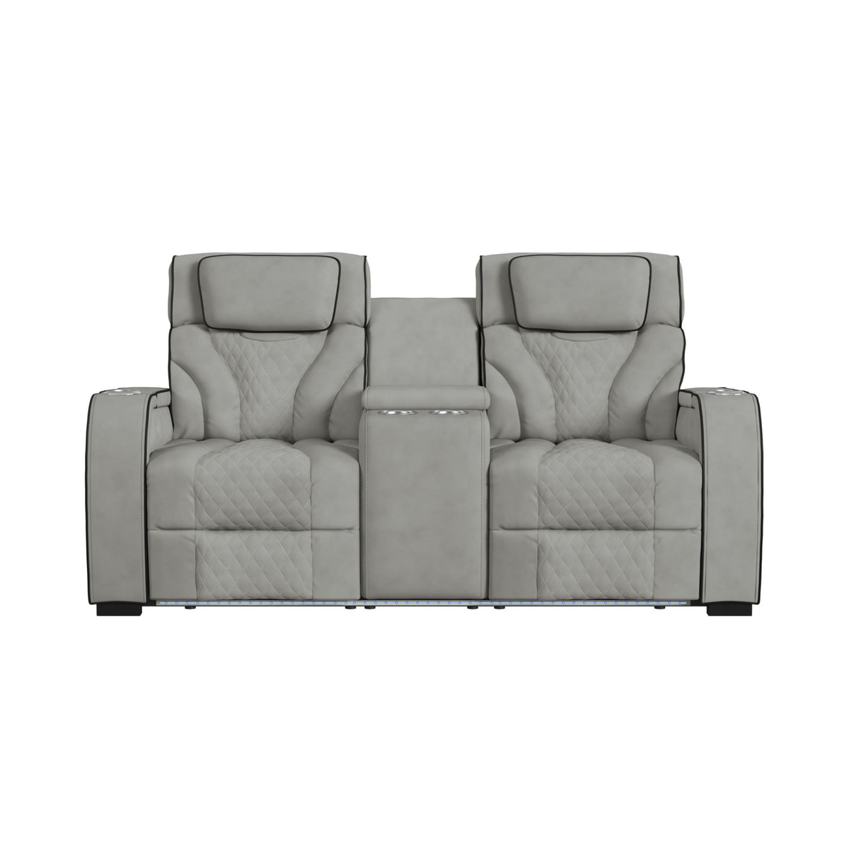Blitz Simba Taupe/Black Welt Motion Loveseat with Console, and LED - Ornate Home