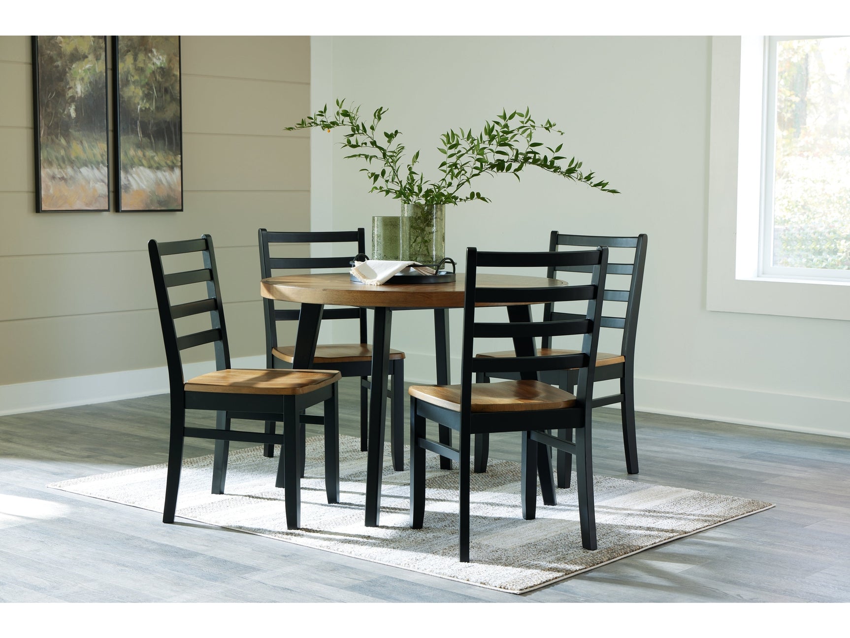Blondon Brown & Black Round Dining Room Set (Set of 5) - Ornate Home