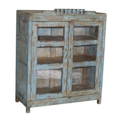 Blue 2-Door Wooden Glass Almirah - Ornate Home