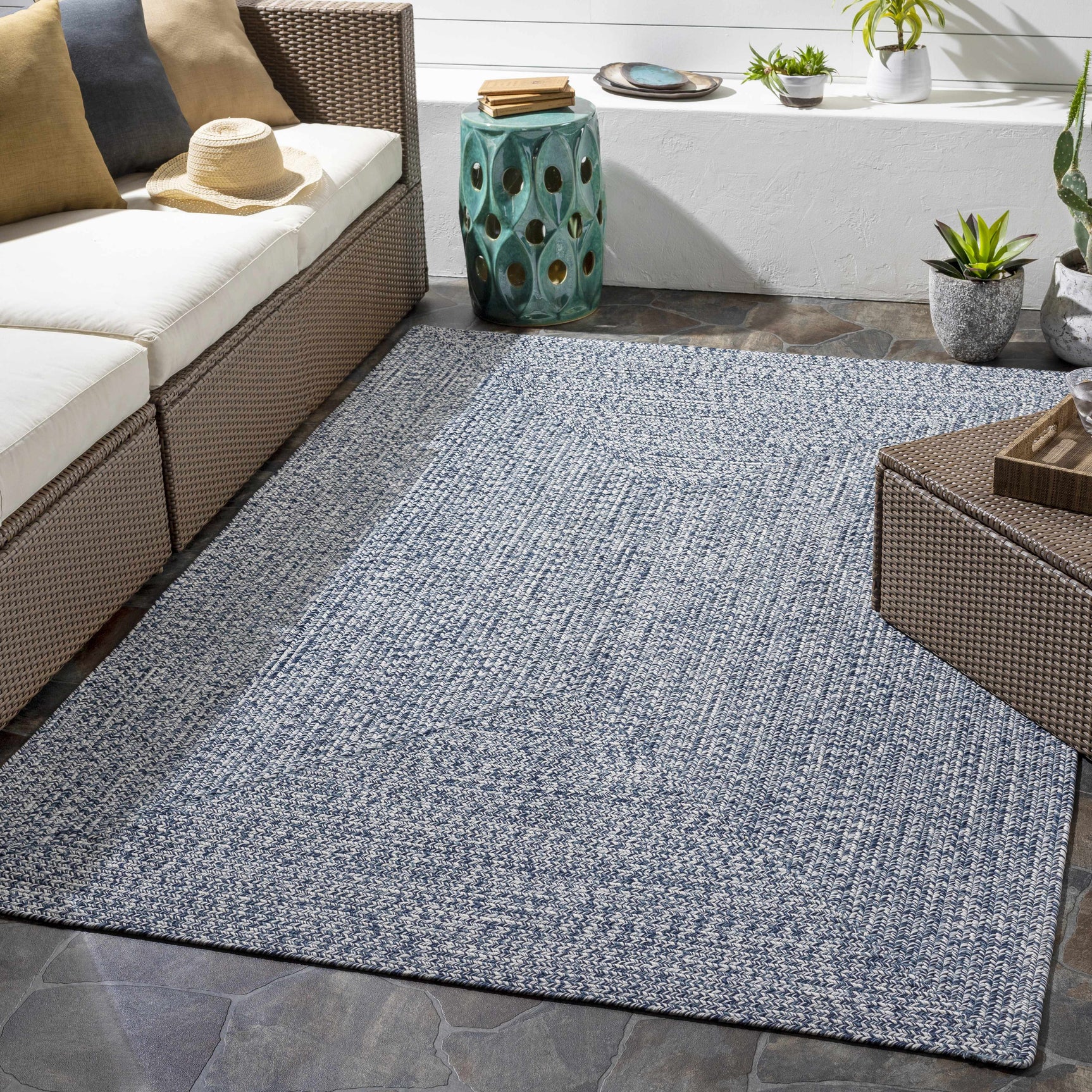 Blue Braided Faux Jute Outdoor Rug - Ornate Home