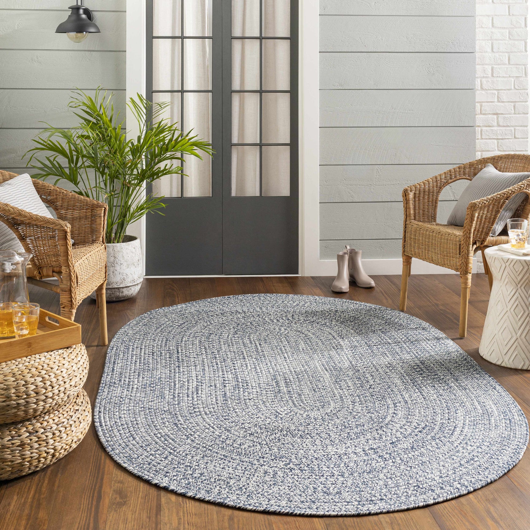 Blue Braided Faux Jute Outdoor Rug - Ornate Home