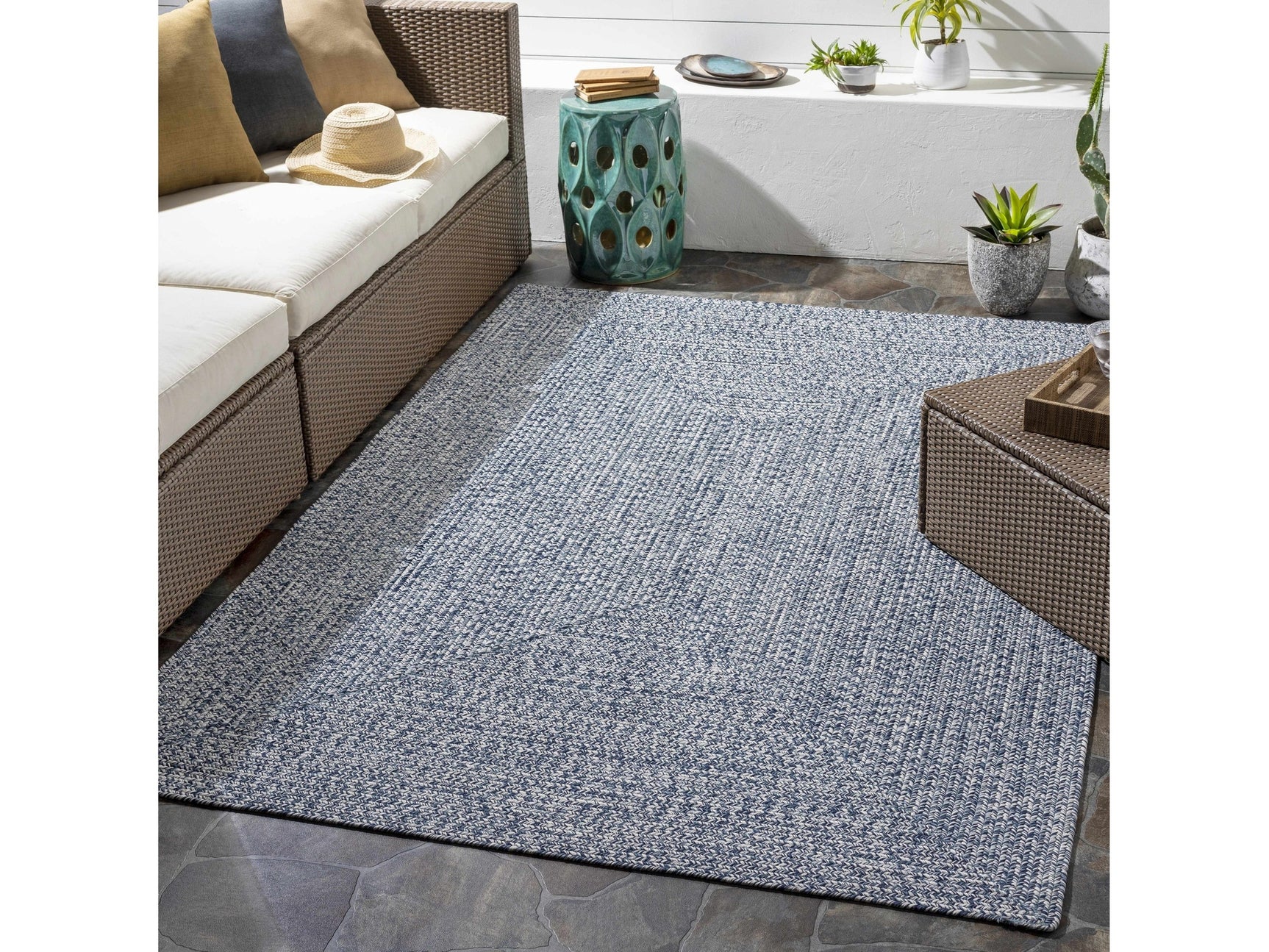 Blue Braided Faux Jute Rug - Ornate Home