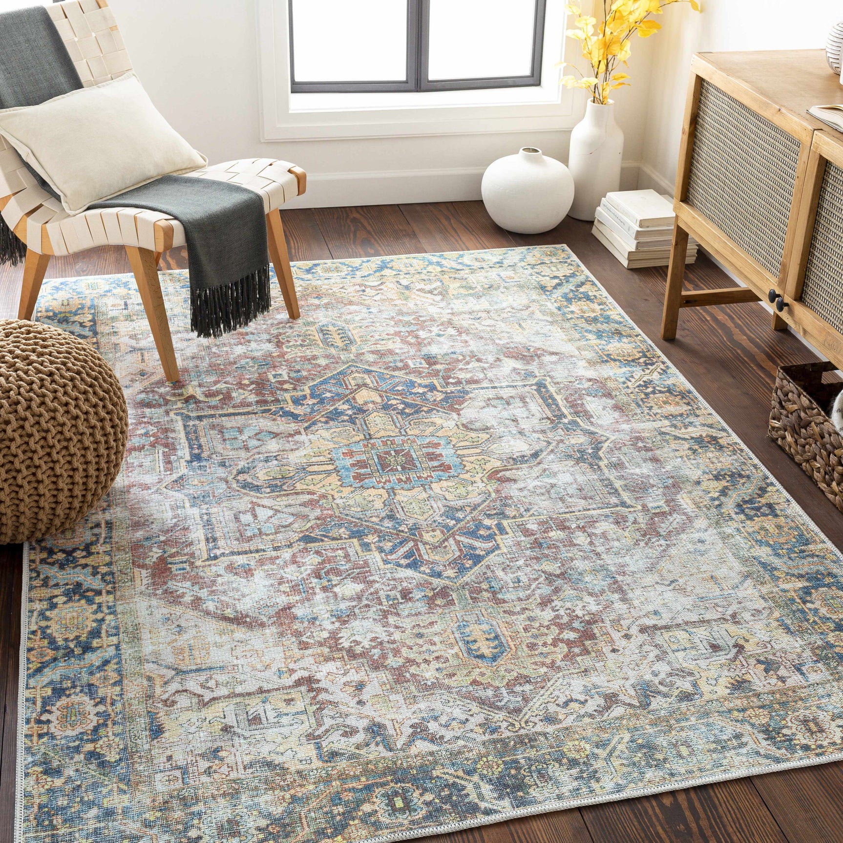 Blue Catigpian Distressed Washable Area Rug - Clearance - Ornate Home