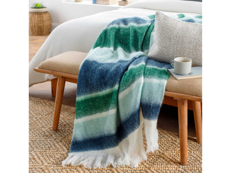 Blue Green White Fleece Throw Blanket - Ornate Home
