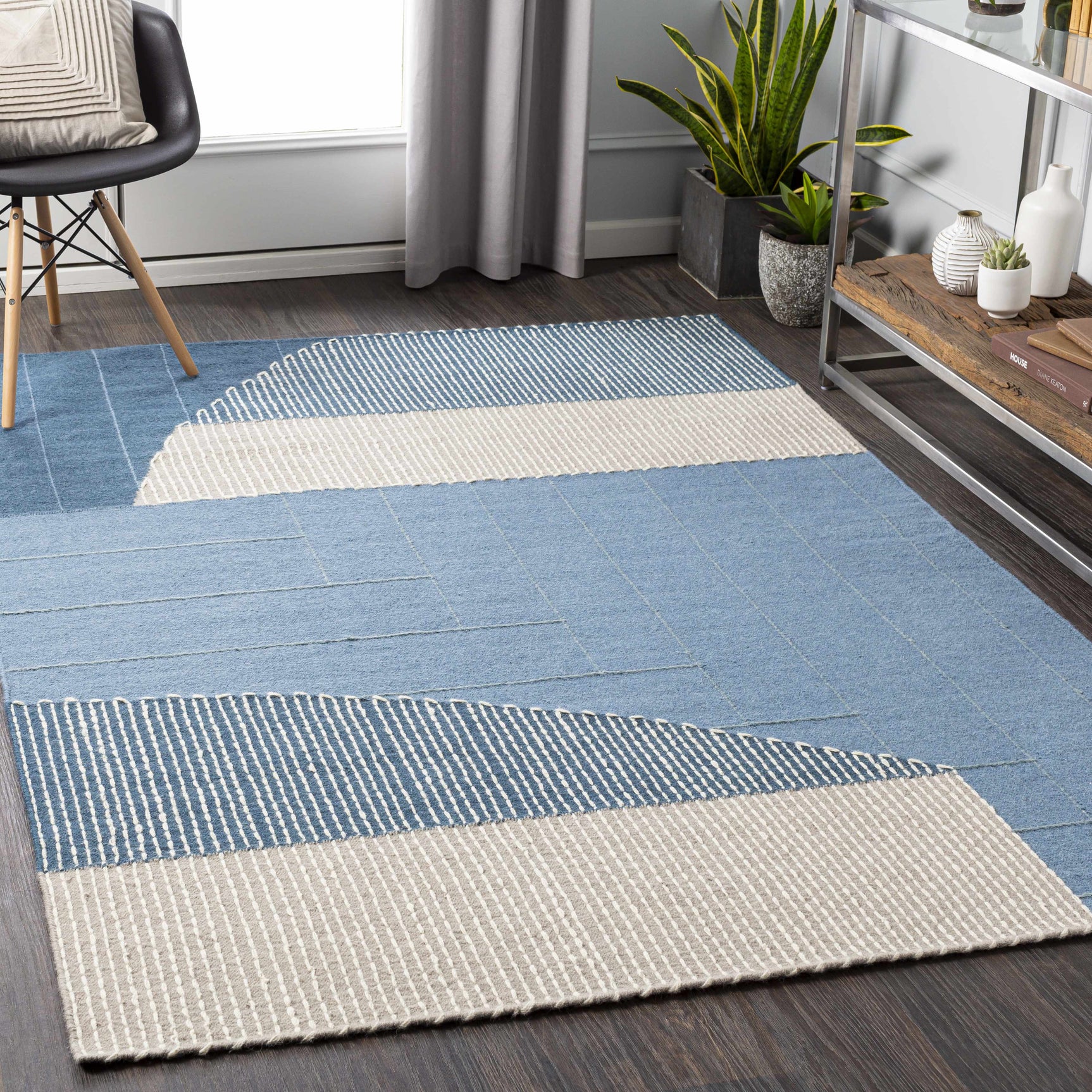 Blue Hanwood Wool Blend Braided Area Rug - Clearance - Ornate Home