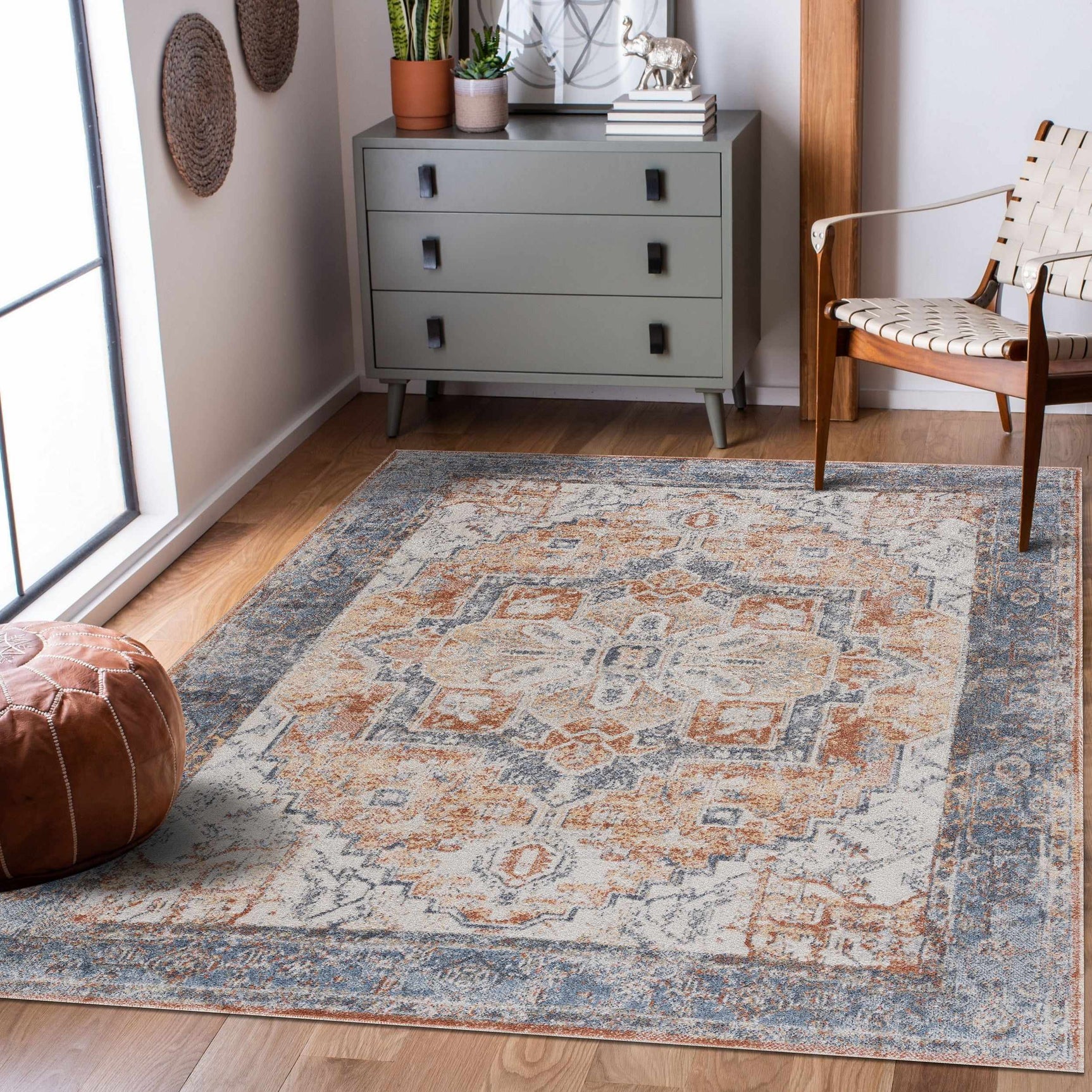 Blue Orange Hera Washable area rug - Clearance - Ornate Home