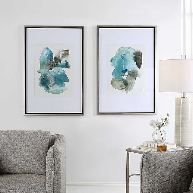 Blueprints Black/Blue/Gray Watercolor Prints (Set of 2) - Ornate Home