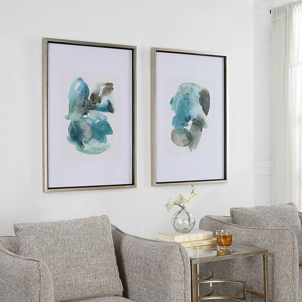 Blueprints Black/Blue/Gray Watercolor Prints (Set of 2) - Ornate Home