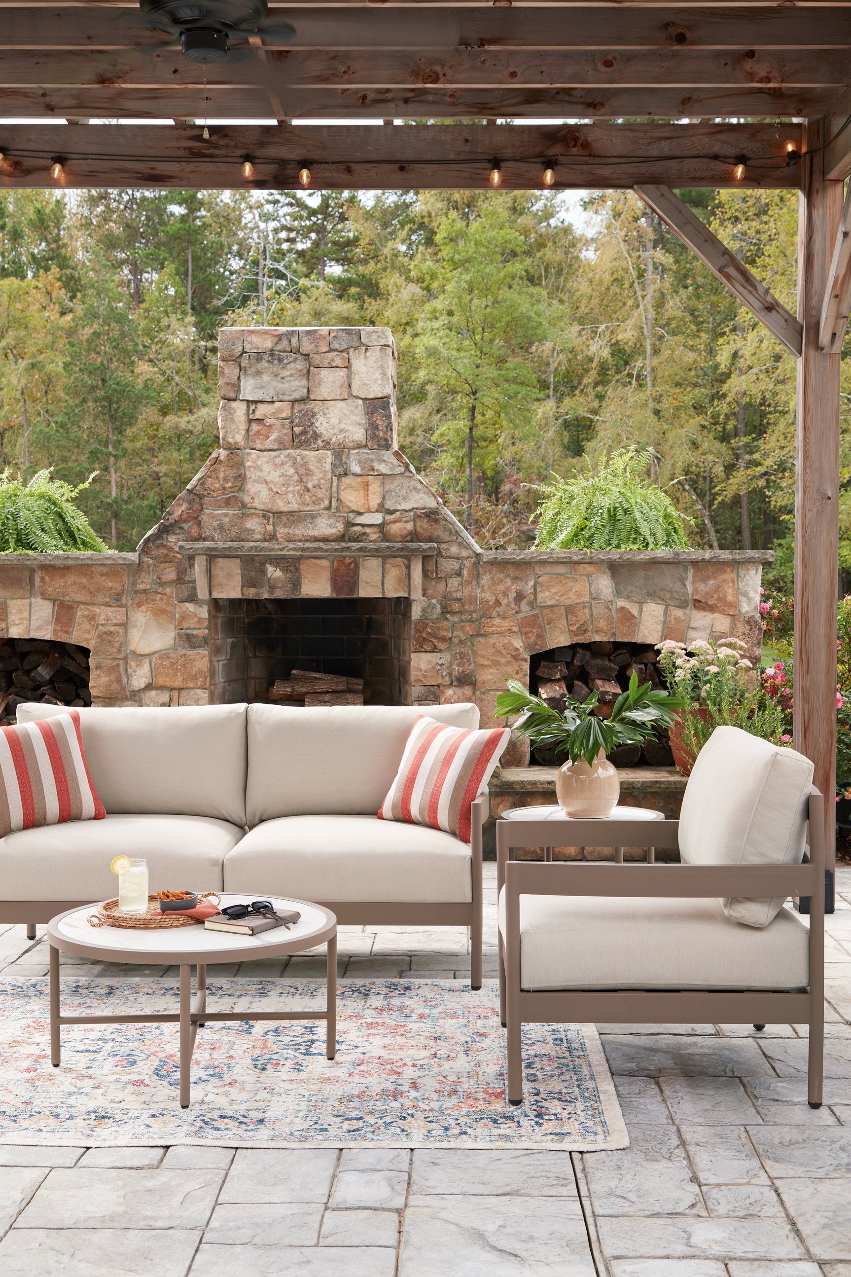 Bluff Trail Beige Love/Chairs/Tables Set (Set of 5) - Ornate Home