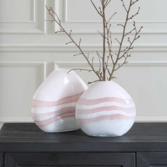 Blush Gray/Pink/White Swirl Glass Vases (Set of 2) - Ornate Home