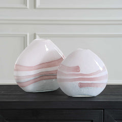 Blush Gray/Pink/White Swirl Glass Vases (Set of 2) - Ornate Home