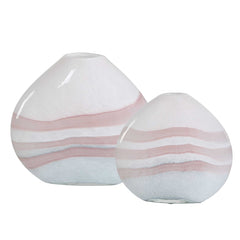 Blush Gray/Pink/White Swirl Glass Vases (Set of 2) - Ornate Home