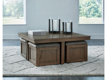 Boardernest Brown Coffee Table w/ 4 Stools - Ornate Home