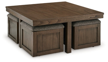 Boardernest Brown Coffee Table w/ 4 Stools - Ornate Home