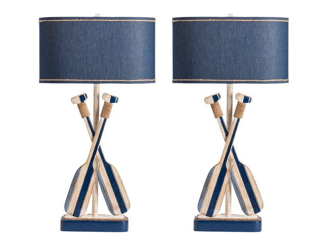 Boat Oar Blue/White Table Lamp (Set of 2) - Ornate Home