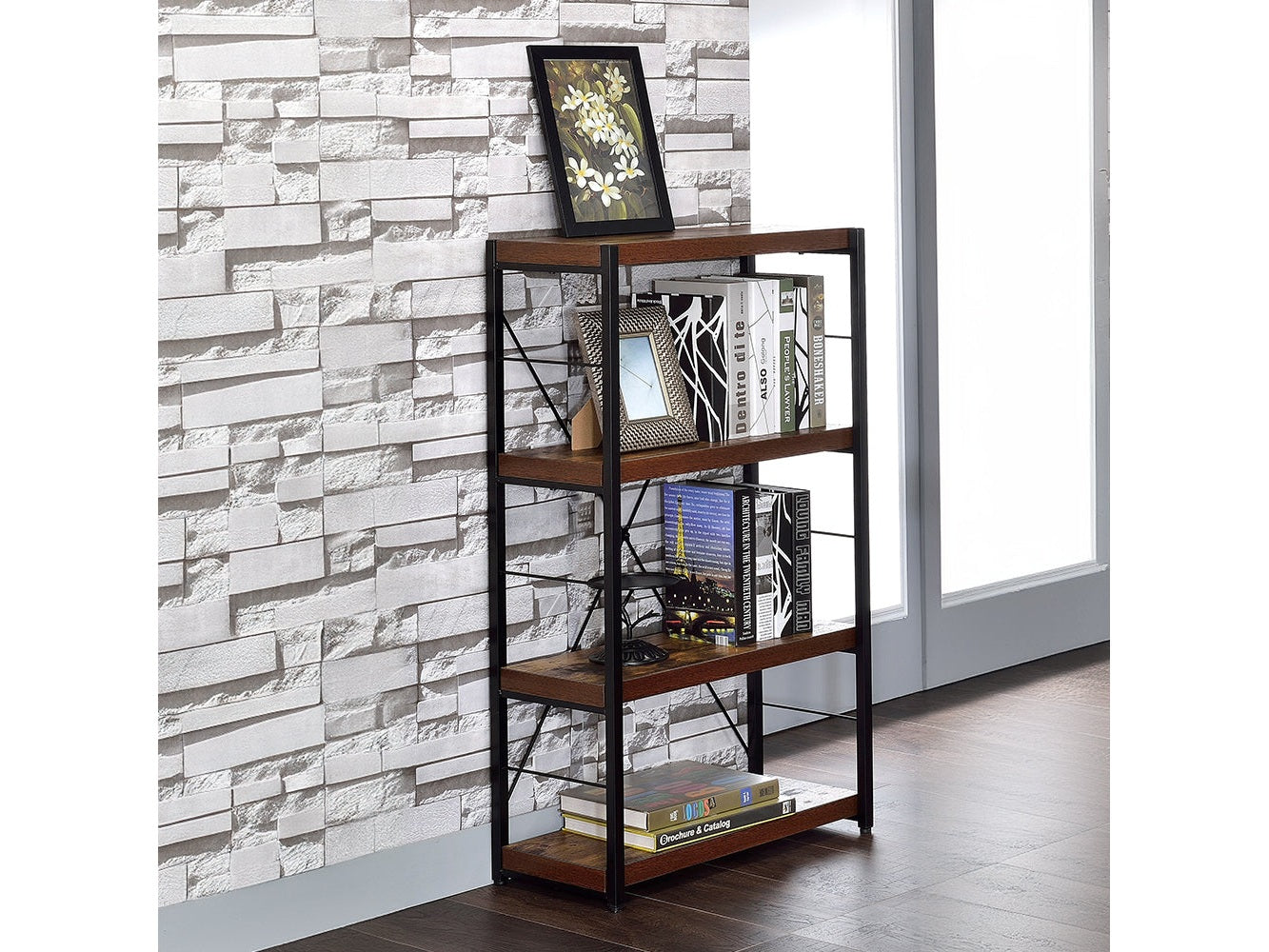 Bob Weathered Oak & Black Bookshelf - Ornate Home