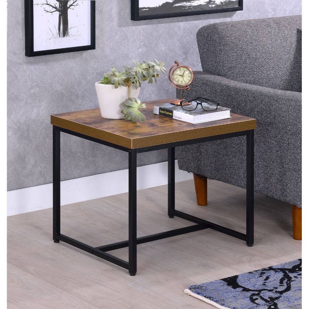 Bob Weathered Oak & Black End Table - Ornate Home