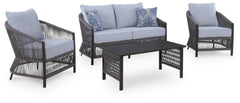 Bodega Island Gray Outdoor Love/Chairs/Table Set (Set of 4) - Ornate Home