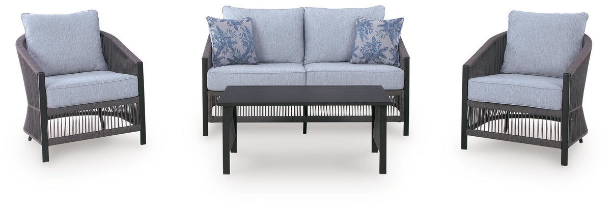 Bodega Island Gray Outdoor Love/Chairs/Table Set (Set of 4) - Ornate Home