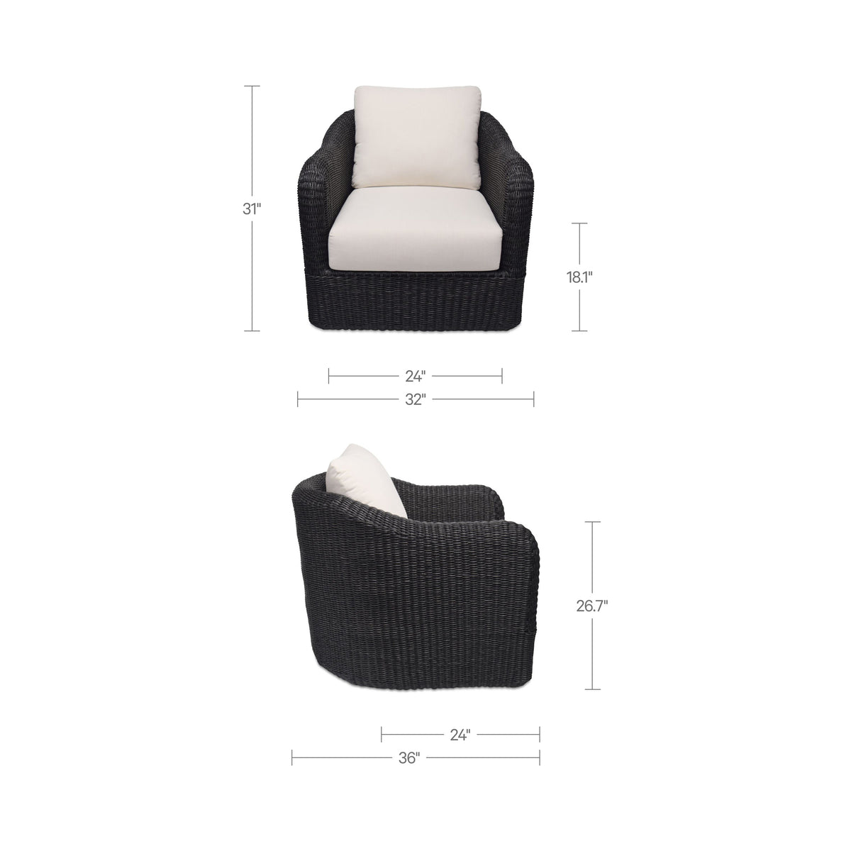 Bodhi Charcoal Outdoor Swivel Accent Chair - Ornate Home