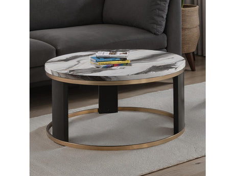 Bogor White/Gold/Black Round Cocktail Table - Ornate Home