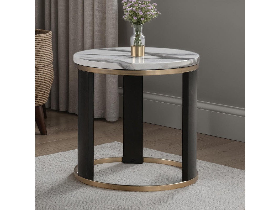 Bogor White/Gold/Black Round End Table - Ornate Home
