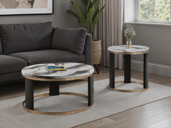 Bogor White/Gold/Black Round End Table - Ornate Home