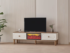 Bohem White/Walnut Tv Stand With Fireplace - Ornate Home