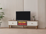 Bohem White/Walnut Tv Stand With Fireplace