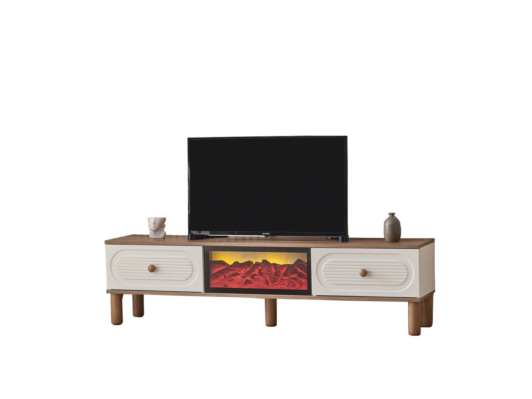 Bohem White/Walnut Tv Stand With Fireplace