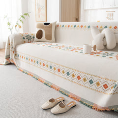 Bohemian Geometric Sofa Throw Cover, Cozy & Protective Ethnic-Inspired Couch Cover - Ornate Home