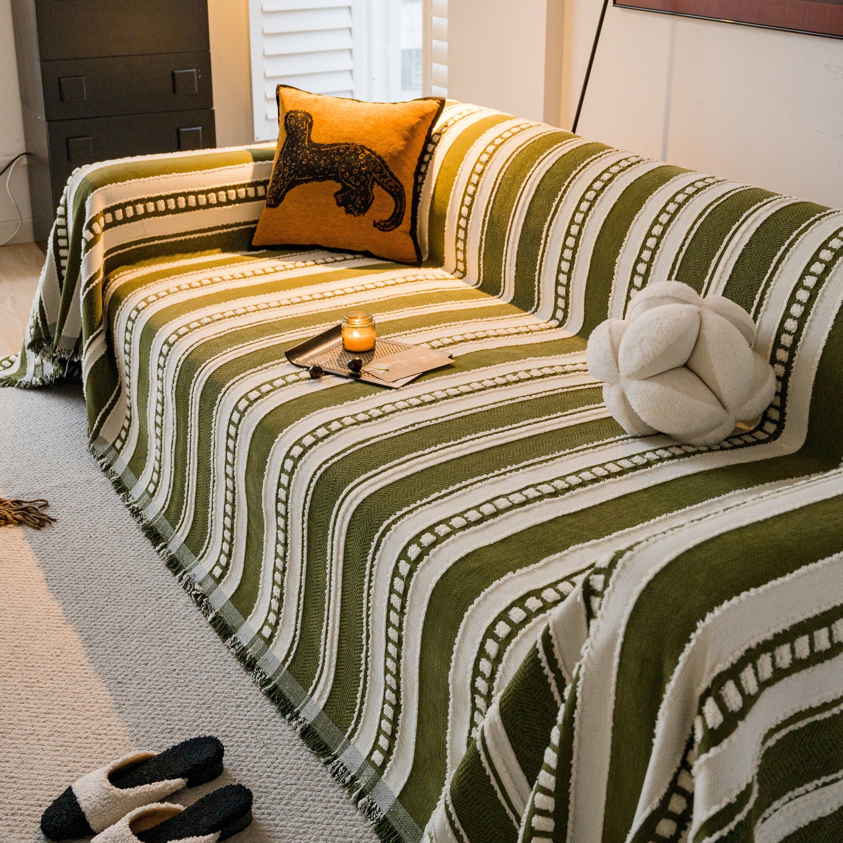 Bohemian Striped Sofa Cover, Decor Woven Throw for Couch, Loveseat, or Sectional - Ornate Home