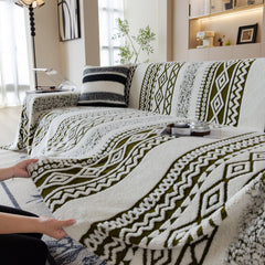 Bohemian Tufted Sofa Cover, Plush Fleece Throw Blanket with 3D Woven Aztec Stripes - Ornate Home