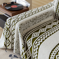Bohemian Tufted Sofa Cover, Plush Fleece Throw Blanket with 3D Woven Aztec Stripes - Ornate Home