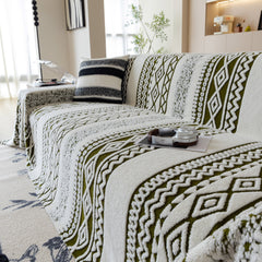 Bohemian Tufted Sofa Cover, Plush Fleece Throw Blanket with 3D Woven Aztec Stripes - Ornate Home