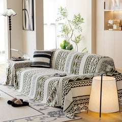 Bohemian Tufted Sofa Cover, Plush Fleece Throw Blanket with 3D Woven Aztec Stripes - Ornate Home