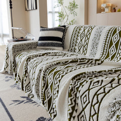 Bohemian Tufted Sofa Cover, Plush Fleece Throw Blanket with 3D Woven Aztec Stripes - Ornate Home