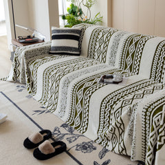 Bohemian Tufted Sofa Cover, Plush Fleece Throw Blanket with 3D Woven Aztec Stripes - Ornate Home